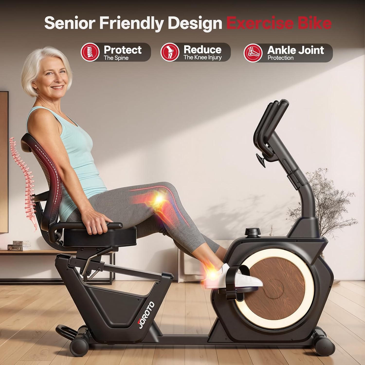 JOROTO JH50 Recumbent Exercise Bike – 16-Level Magnetic Resistance, App Compatible, 400 lb Capacity for Home Use