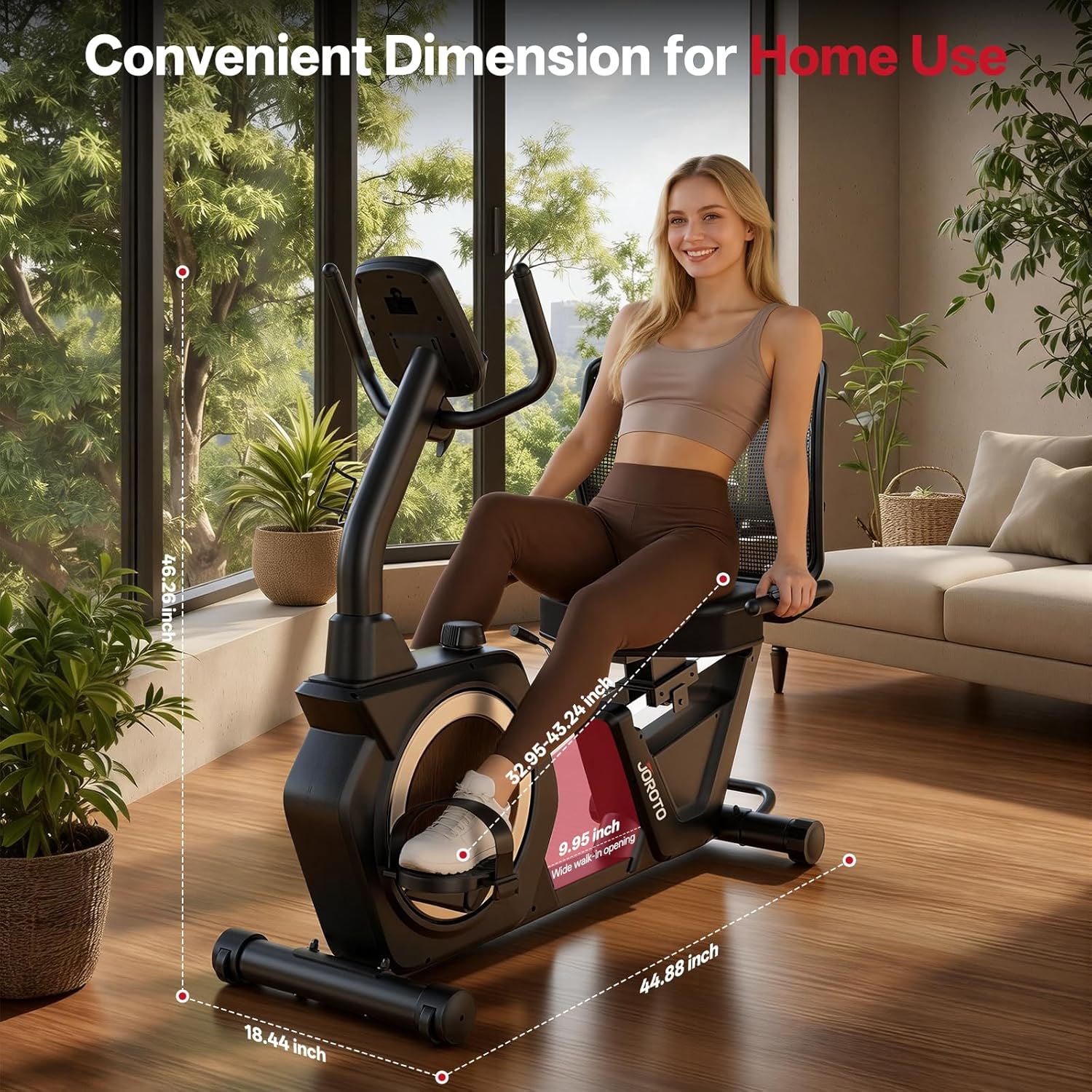 JOROTO JH50 Recumbent Exercise Bike – 16-Level Magnetic Resistance, App Compatible, 400 lb Capacity for Home Use