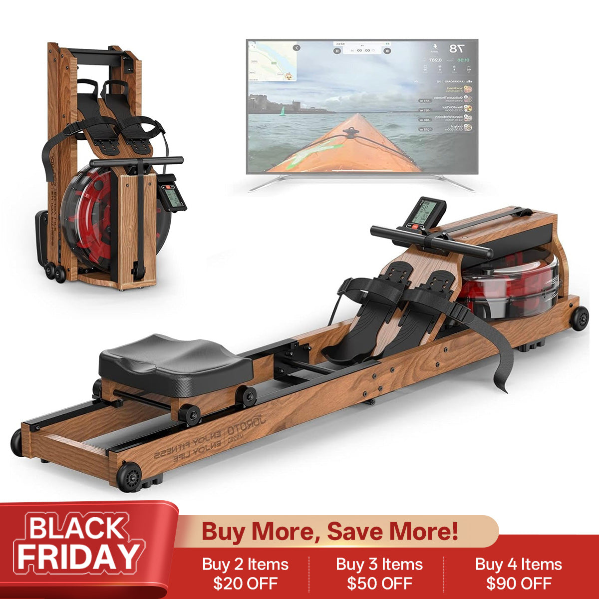 JOROTO MR280 Solid Oak Water Rowing Machine
