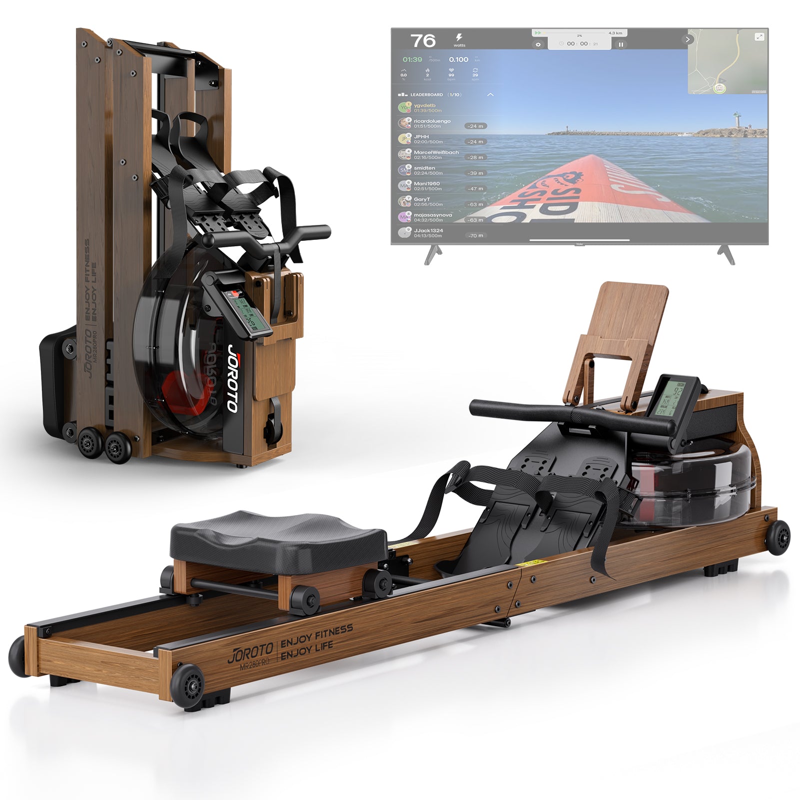 JOROTO MR280PRO Solid Oak Water Resistance Rowing Machine