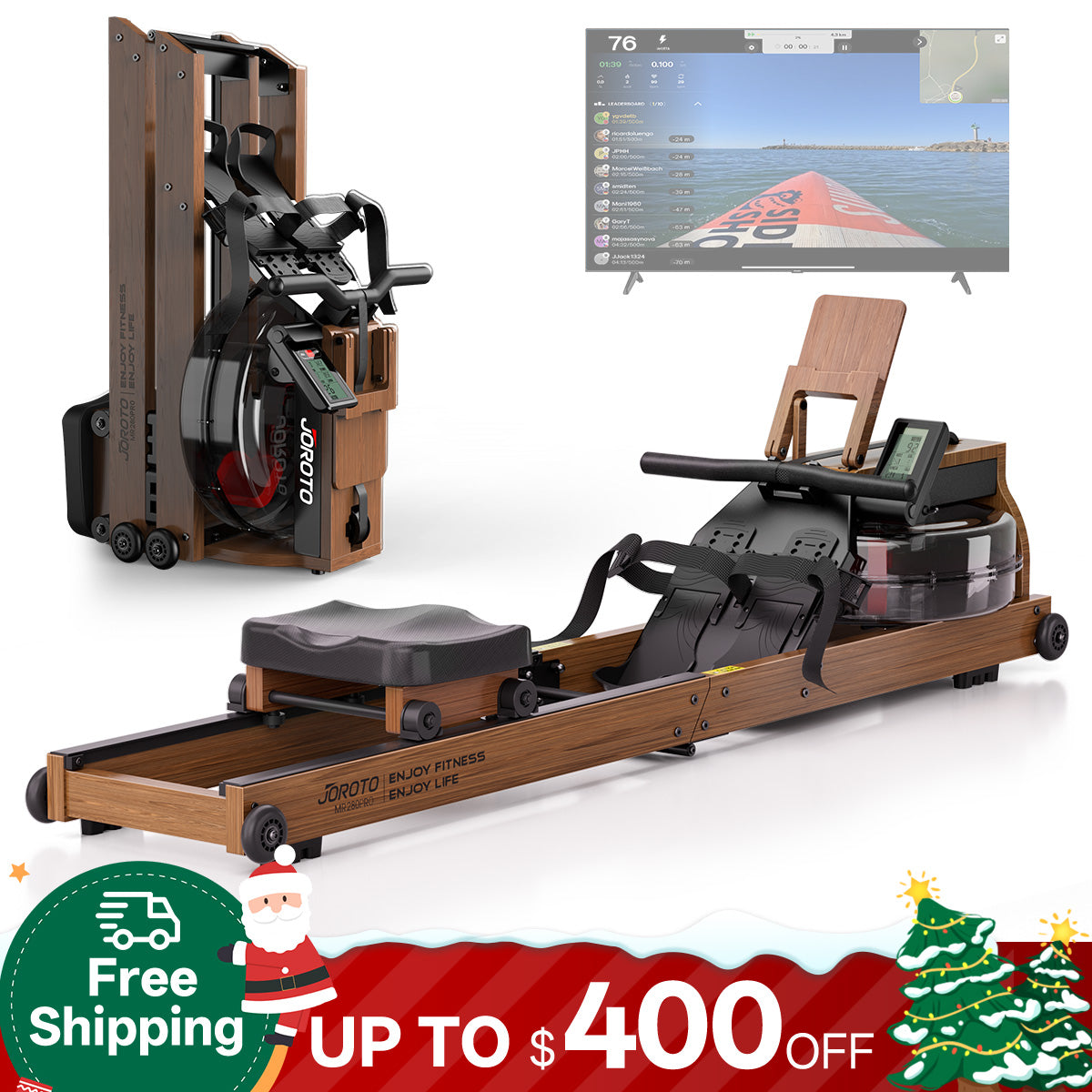 JOROTO MR280PRO Solid Oak Water Resistance Rowing Machine