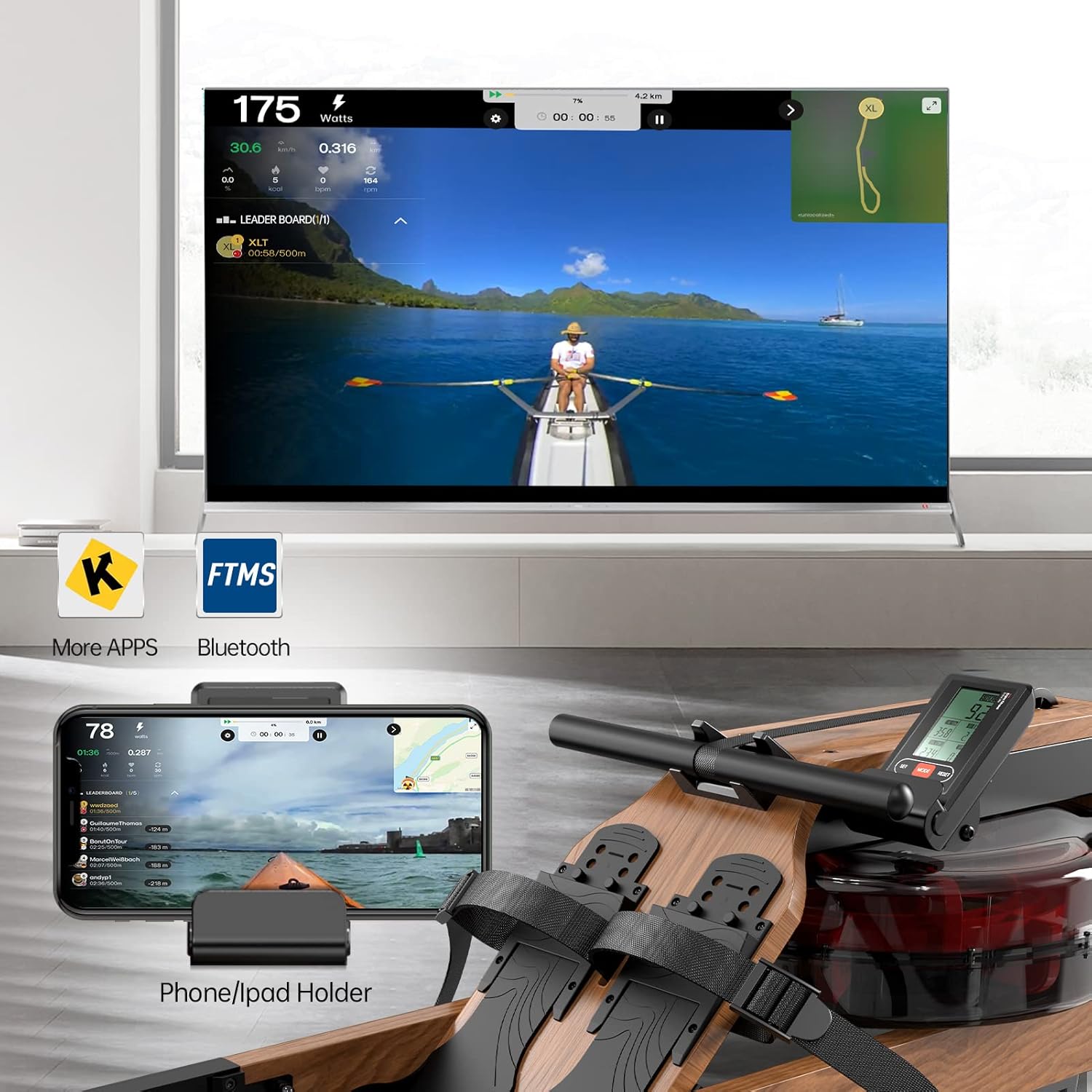 JOROTO MR280 Solid Oak Water Rowing Machine - jorotofitness