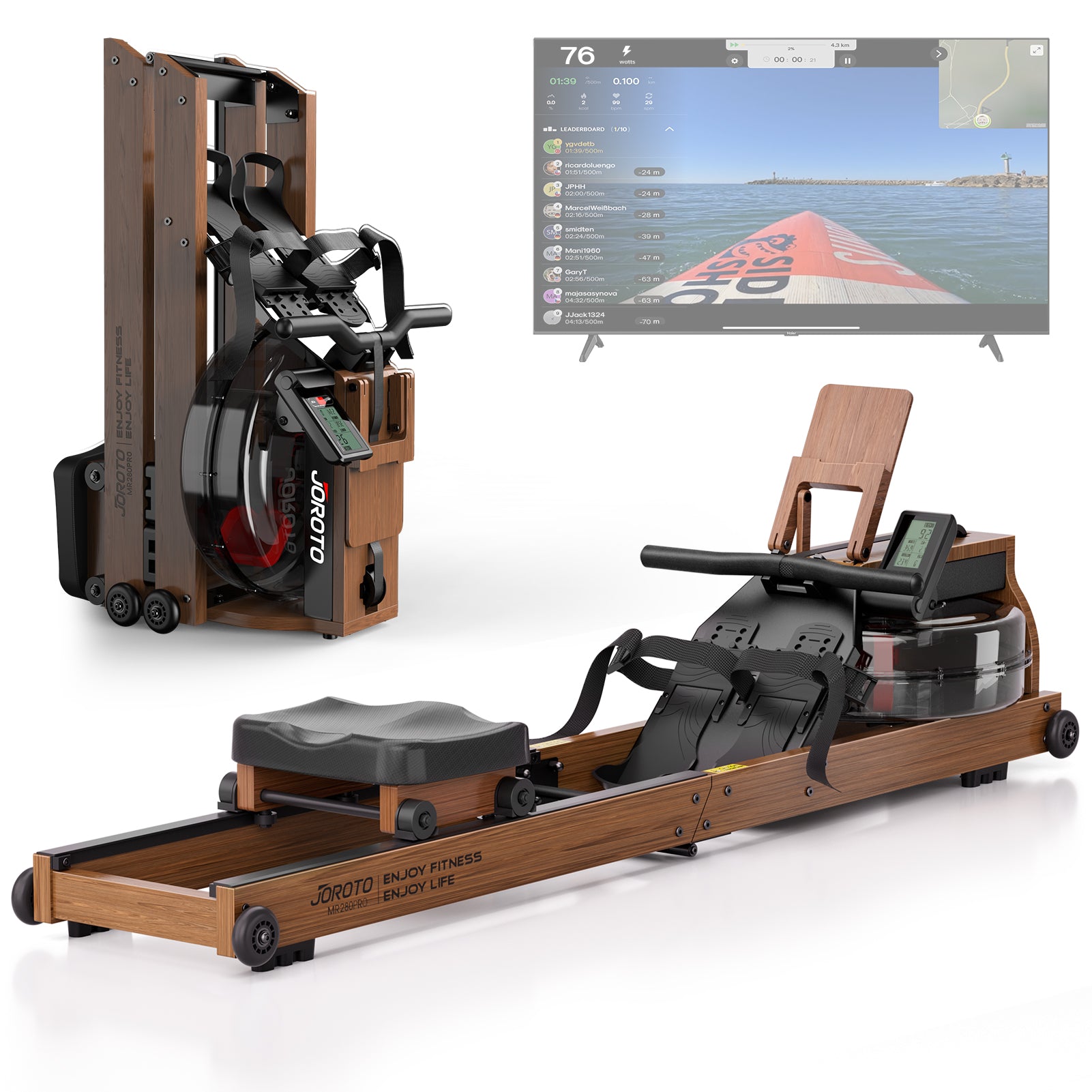 JOROTO MR280PRO Solid Oak Water Resistance Rowing Machine - Jorotofitness