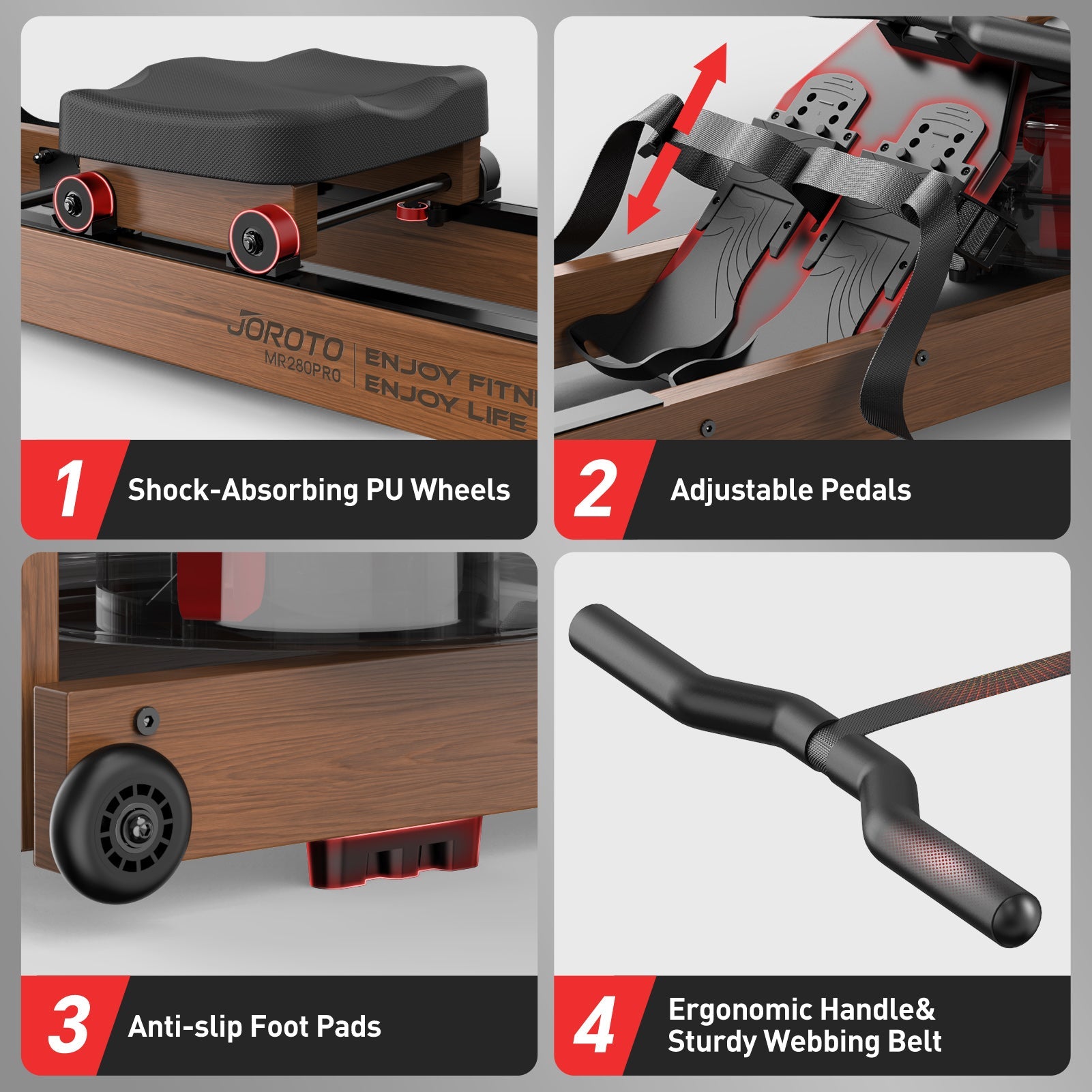 JOROTO MR280PRO Solid Oak Water Resistance Rowing Machine - Jorotofitness