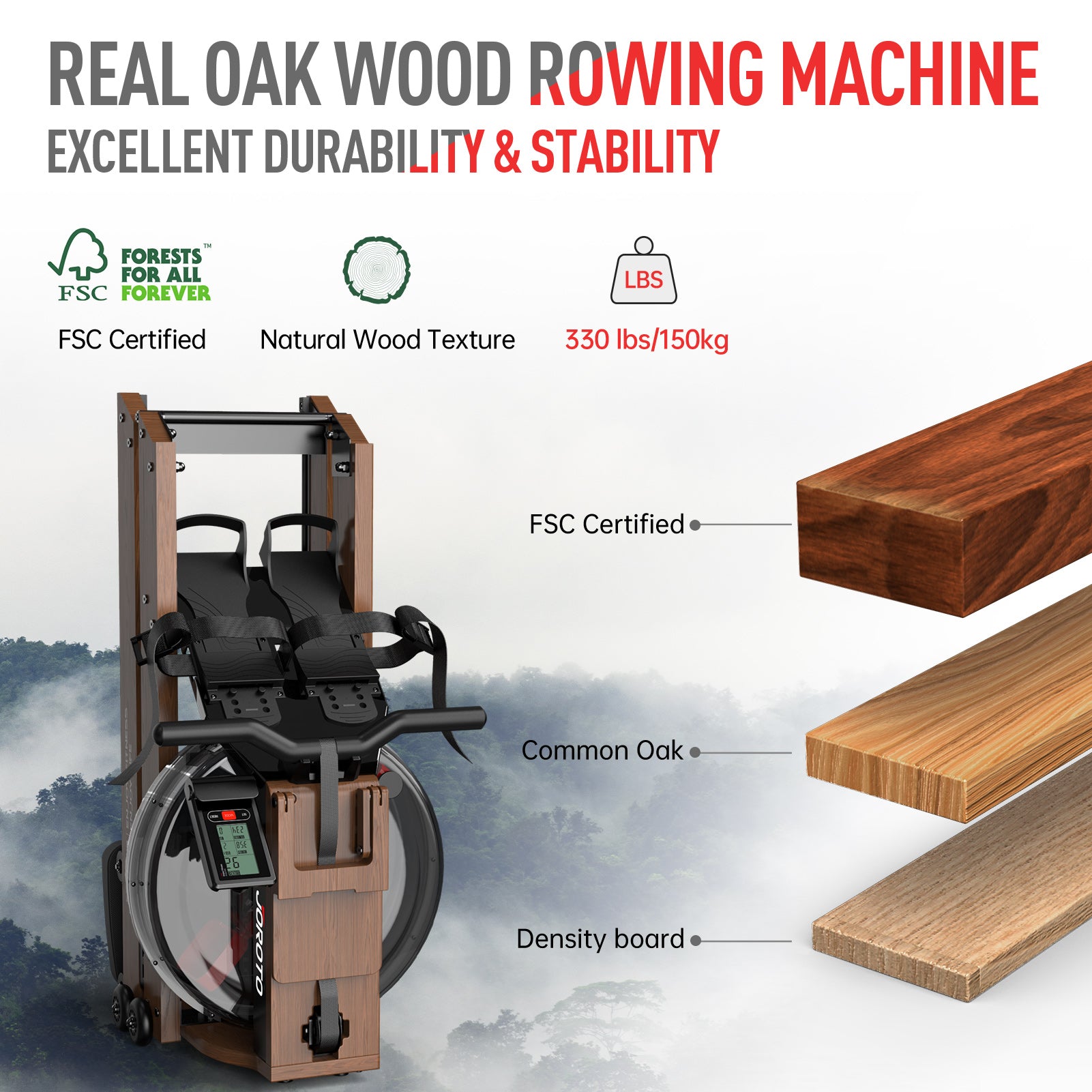 JOROTO MR280PRO Solid Oak Water Resistance Rowing Machine - Jorotofitness