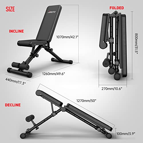 JOROTO MD35 Adjustable Weight Bench - Foldable 700 Pounds Load Strength Training Benches for Full Body Workout Bench Press ( With Fast Auto-lock Adjustments ) - jorotofitness