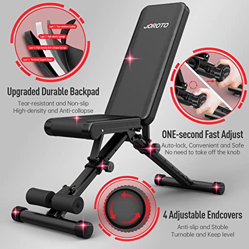 JOROTO MD35 Adjustable Weight Bench - Foldable 700 Pounds Load Strength Training Benches for Full Body Workout Bench Press ( With Fast Auto-lock Adjustments ) - jorotofitness