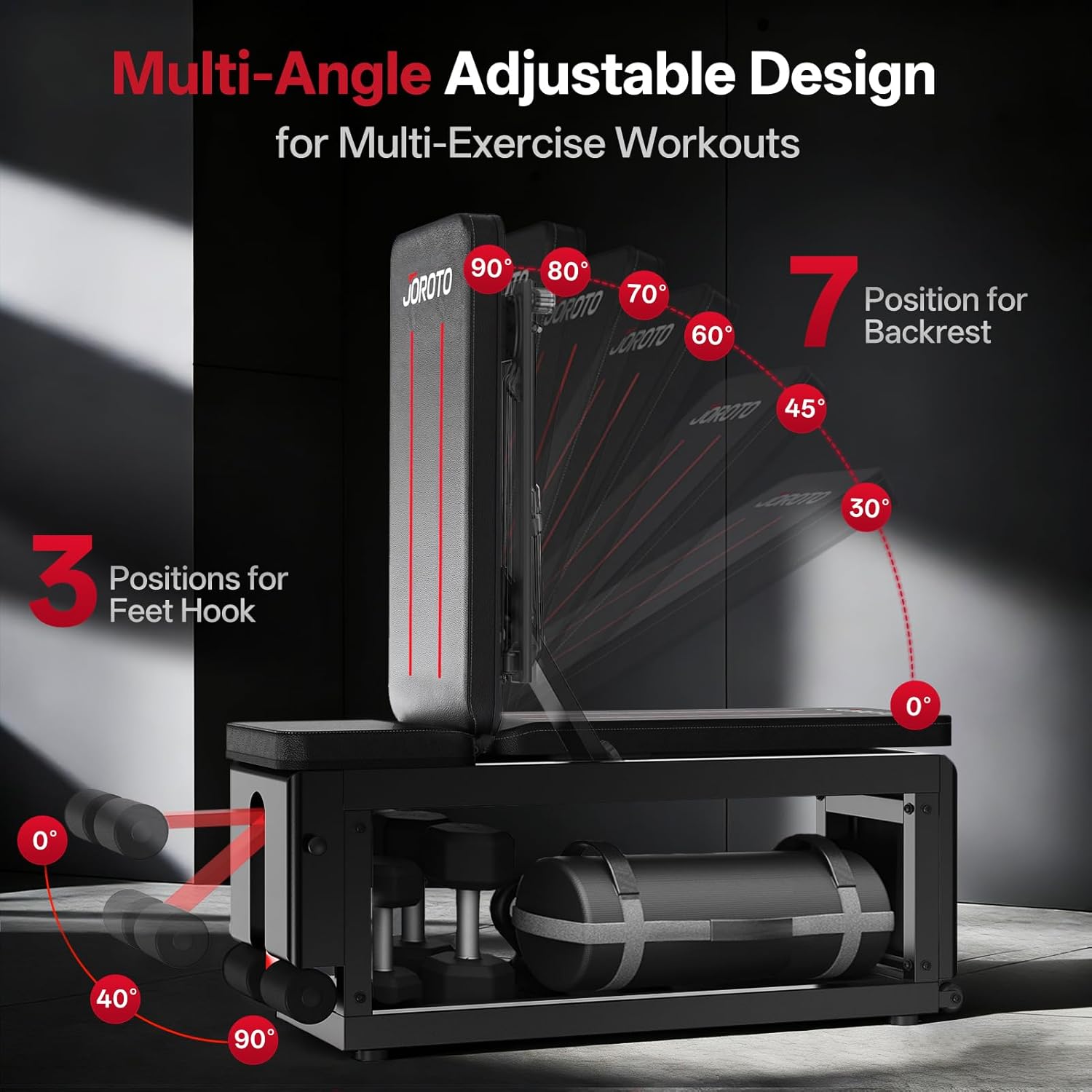 JOROTO MD85 Adjustable Bench – 990 lb, Cable Fly & Dumbbell Storage for Home Gym