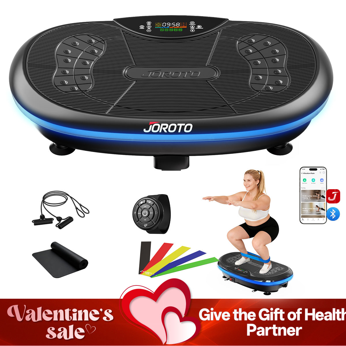 JOROTO JV80 Vibration Plate Machine – 4D Full Body Trainer with Triple Motor, App Support & Bluetooth Speaker