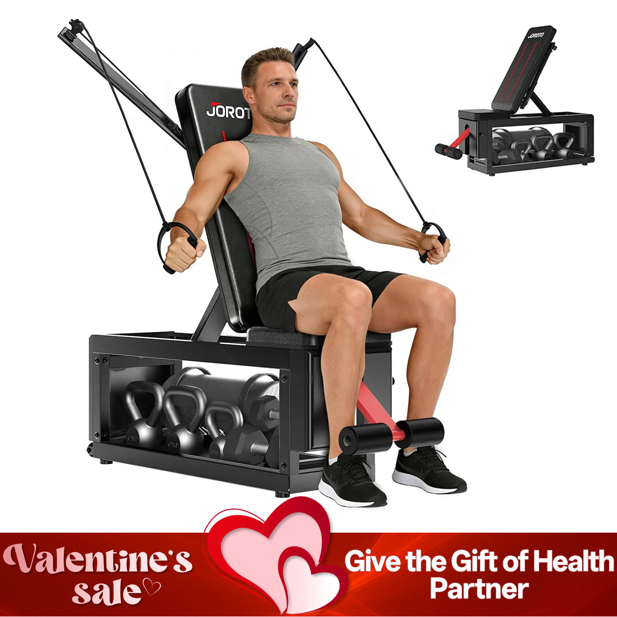 JOROTO MD85 Adjustable Bench – 990 lb, Cable Fly & Dumbbell Storage for Home Gym