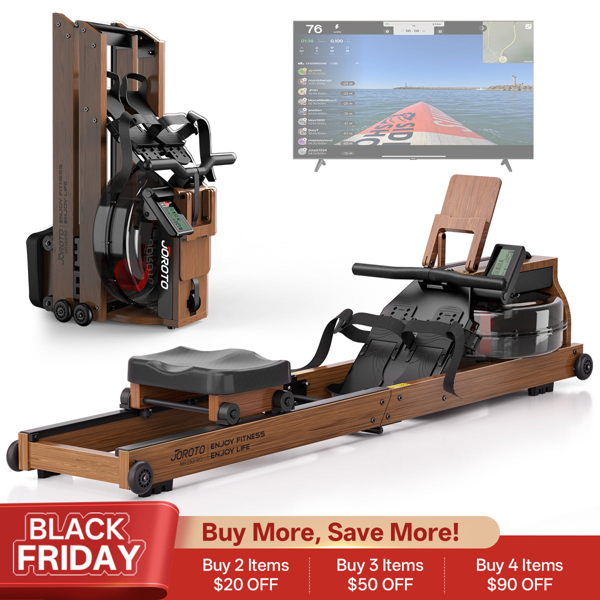 JOROTO MR280PRO Solid Oak Water Resistance Rowing Machine