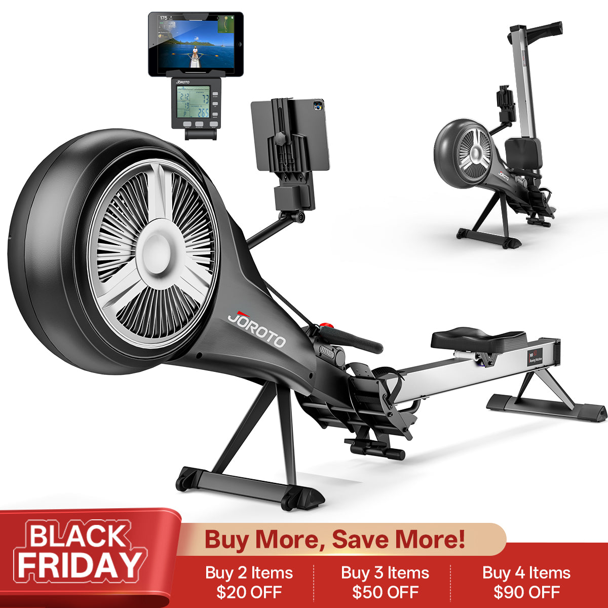 JOROTO MR60 Patented Dual Resistance Rower | Air & Magnetic