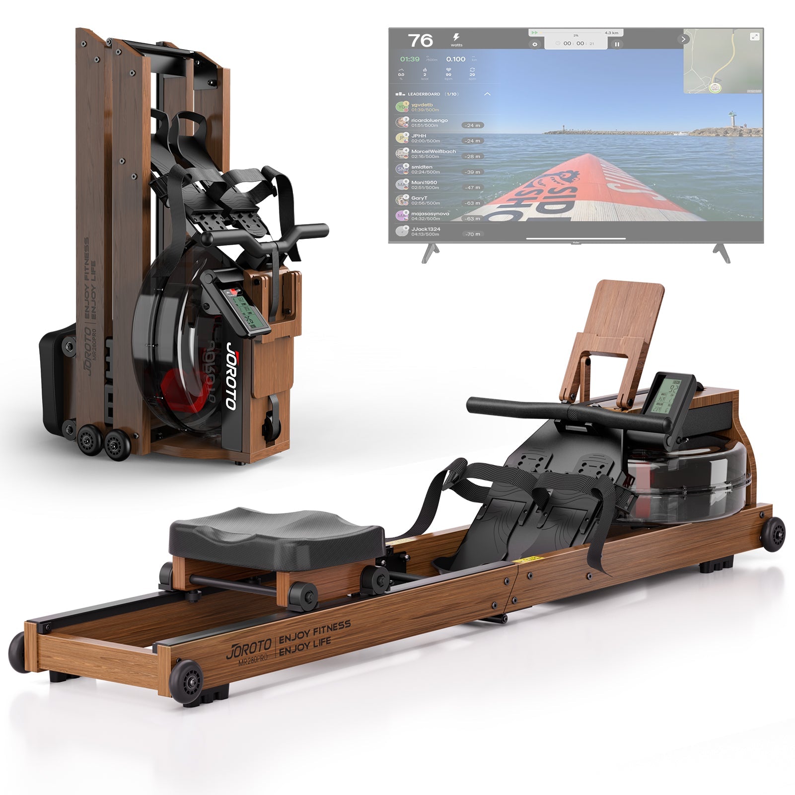 JOROTO MR280PRO Solid Oak Water Resistance Rowing Machine - Jorotofitness