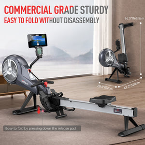 JOROTO Rowing Machine - Air & Magnetic Resistance Rowing Machines Support Bluetooth and Kinomap, Commercial Grade Rower Machine with Smart Backlit Monitor - jorotofitness