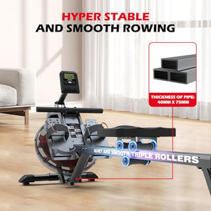 JOROTO Water Rowing Machine for Home Use, 50°Incline Enhanced Resistance Rower 330 Lbs Weight Capacity with Bluetooth Connection, 44 Days Kinomap APP Membership - jorotofitness
