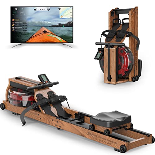 JOROTO Water Rowing Machine for Home Use, Oak Wood Foldable Rower Machine 330lbs Weight Capacity with Bluetooth Monitor, Tablet Holder, Heart Rate Belt - jorotofitness