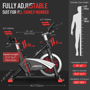 JOROTO X2PRO Bluetooth Stationary Exercise Bike Magnetic Belt Drive Indoor Cycling Bike, 300 Pounds Loads Fitness Cycle Bikes - jorotofitness