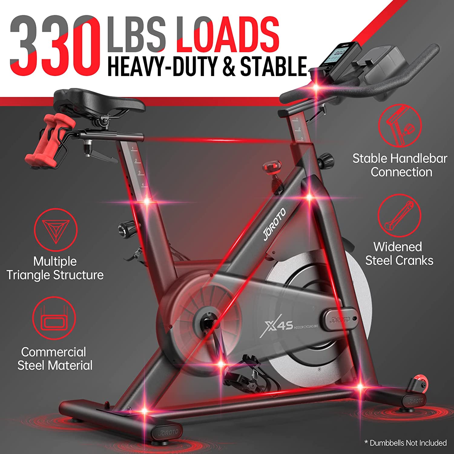 JOROTO X4S Bluetooth Exercise Bike - Indoor Cycling Bike with Readable Magnetic Resistance and Belt Drive Stationary Bikes (330 Pounds Capacity) - jorotofitness